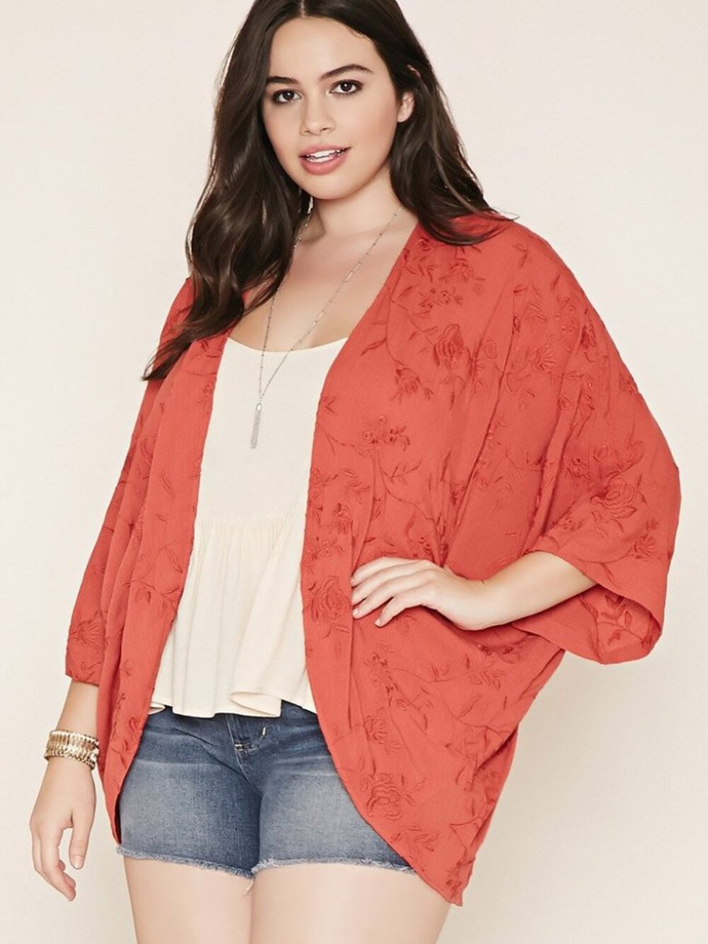 Forever 21 plus size Rust Embroidered Kimono 2X/3X